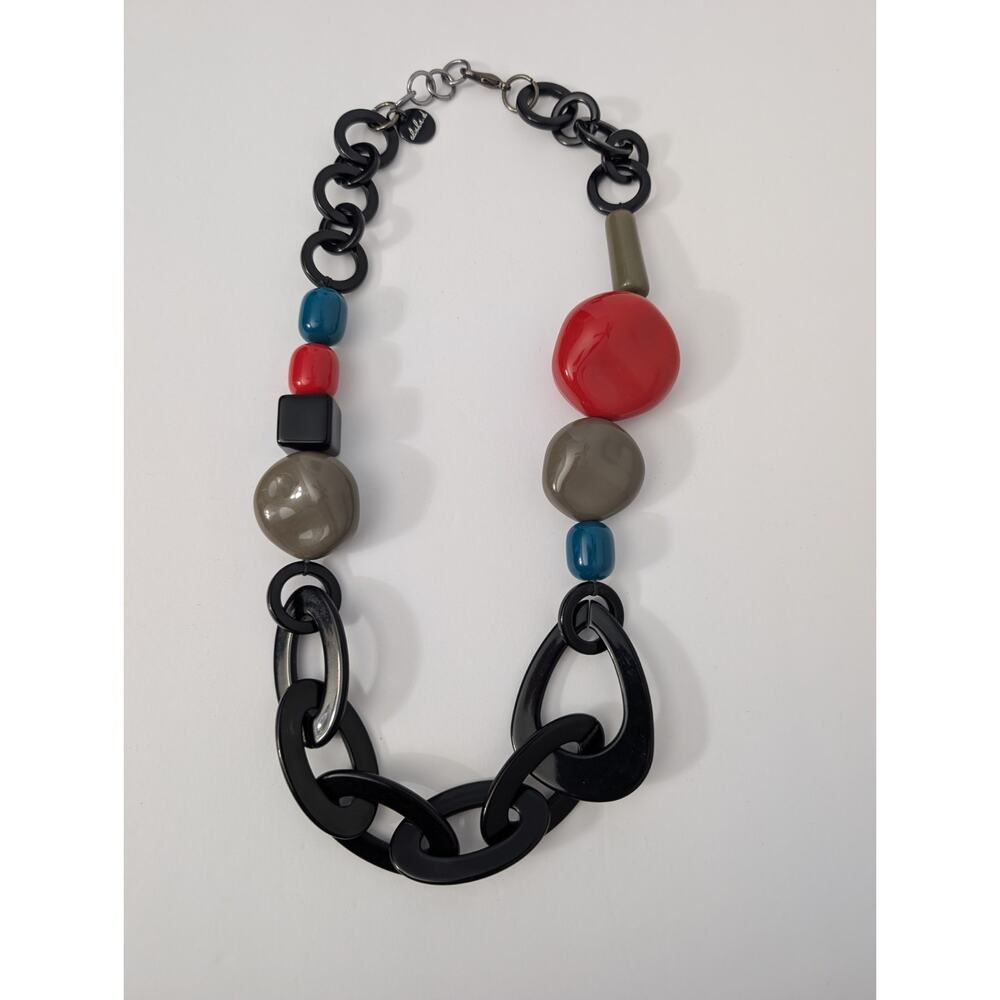 Alisha D Italy Statement Necklace: Chunky Black Chain & Pop Art Color Resin